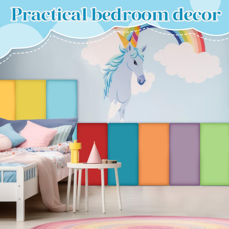 Hahafelt حواف حائط هاهافيلت 16 عبوة لغرفة اللعب، رأس سرير لاصق قابل للإزالة 15.75" × 7.87" × 1.18"، لوحات حائط مبطنة ثلاثية الأبعاد مضادة للاصطدام، لوحة رأس سرير ذاتية اللصق للحماية (ألوان قوس قزح) - Image 5