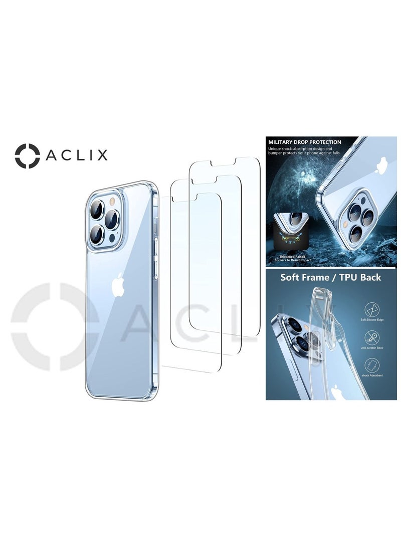 ACLIX 4 in 1 IPhone 14 Pro Max with A Glass Screen Protector 6.7 inch Shockproof Protective Case, Soft Scratch-Resistant Protection Case, Slim Transparent Thin Case for IPhone 14 Pro Max