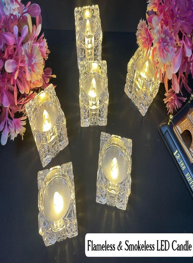 Errol Block Crystal tealight Candles Smokeless Candle Light, Flameless led Diya | led Candles | Tea Lights Candles for Diwali and Christmas Decorations (Pack of 3) - Image 2