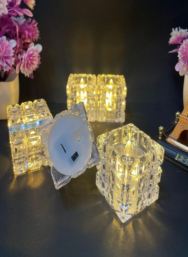 Errol Block Crystal tealight Candles Smokeless Candle Light, Flameless led Diya | led Candles | Tea Lights Candles for Diwali and Christmas Decorations (Pack of 3) - Image 1