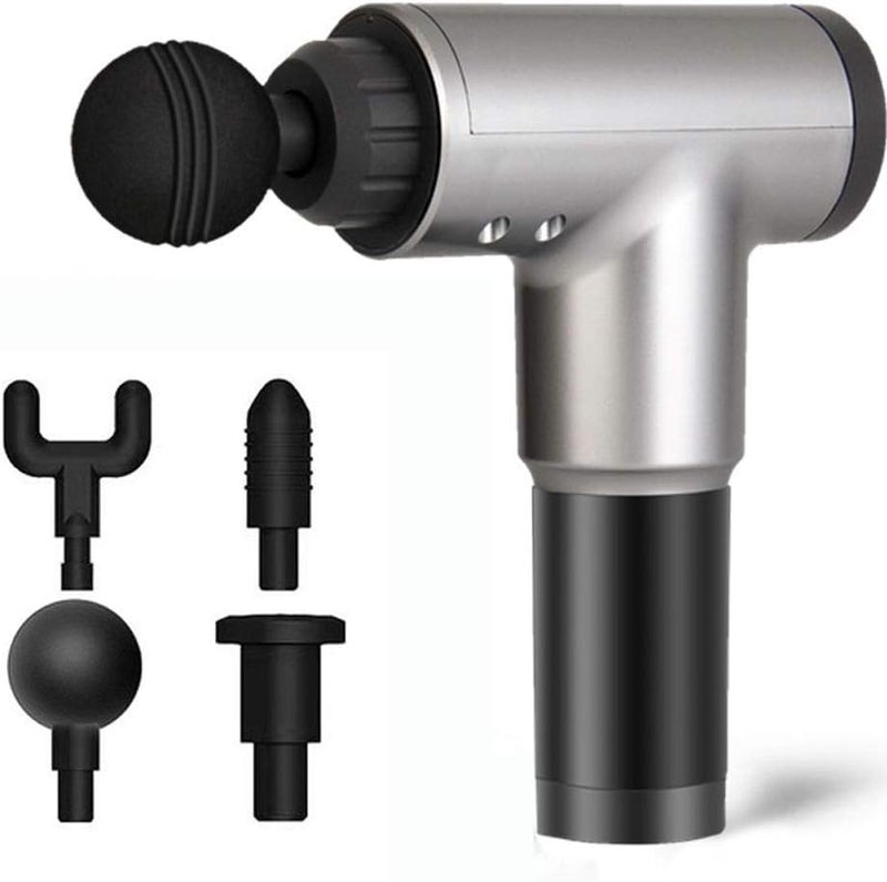 YTS Massage gun electric percussion muscle massager relaxation 4 head vibration fascial gun booster massage gun noise reduction (color : gray) - Image 1