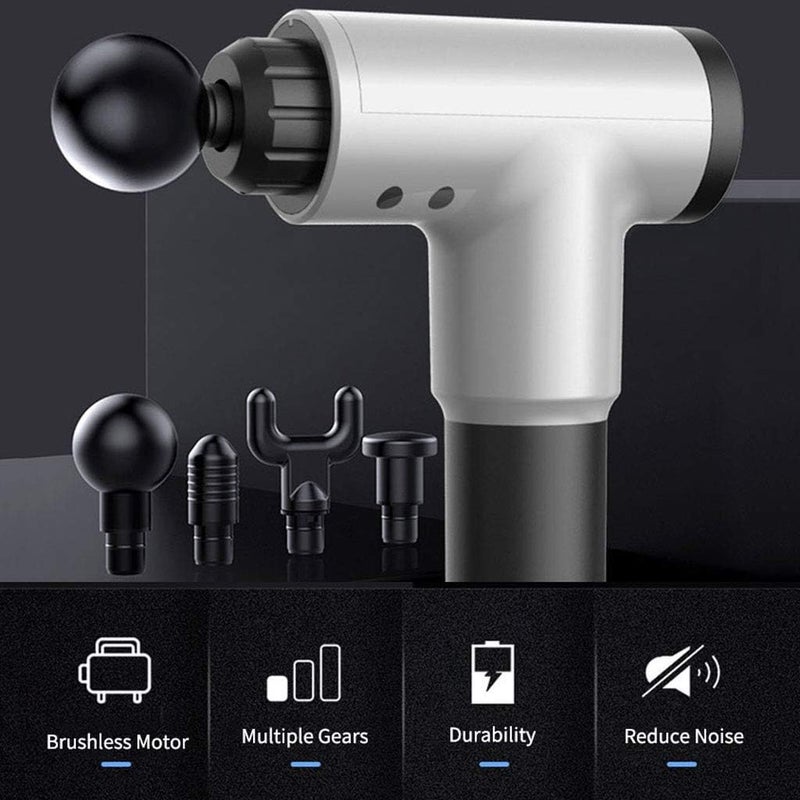 YTS Massage gun electric percussion muscle massager relaxation 4 head vibration fascial gun booster massage gun noise reduction (color : gray) - Image 4