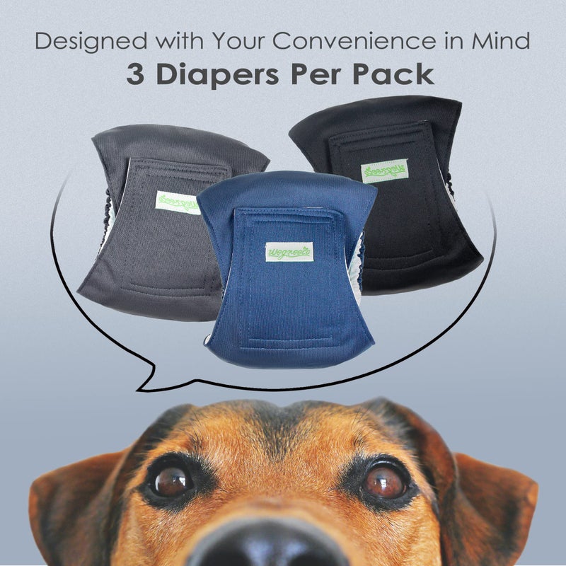 wegreeco Washable Dog Diapers - Washable Male Dog Belly Wrap - Pack of 3 - (Black, Charcoal, Navy, X-Large) - Image 2