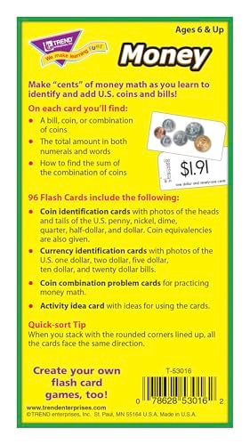 Trend Enterprises: Money Skill Flash Cards, Exciting Way for Everyone to Learn, Builds Math Skills, Great for Skill Building and Test Prep, 96 Cards Included, Ages 6 and Up - Image 3