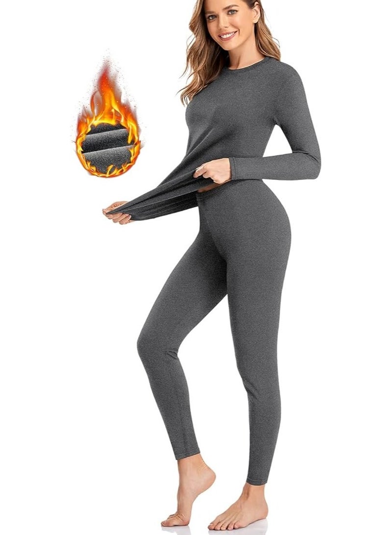 TIKNAL Women’s Thermal Underwear Fleece-Lined Soft Base Layer with Cashmere-Like Feel for Winter Gray - Image 2