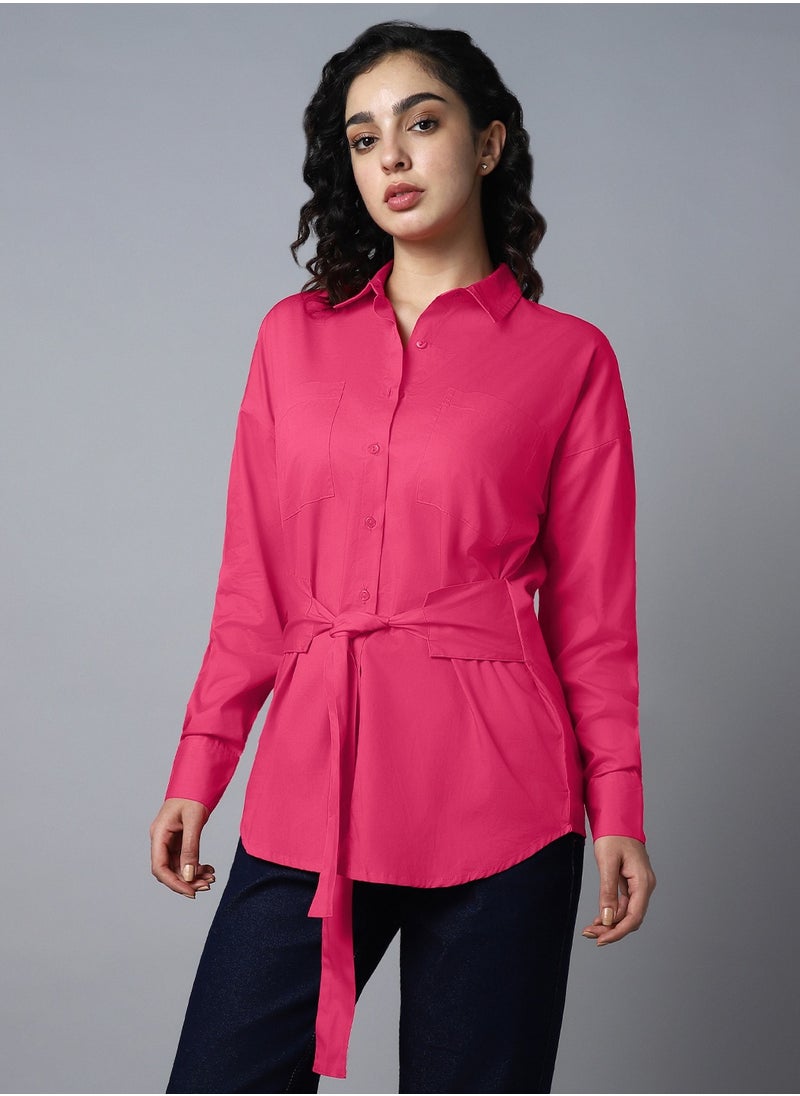 HIGH STAR Boxy Pink Peacock Shirt for Women, Waist Tie-Ups  - Image 3