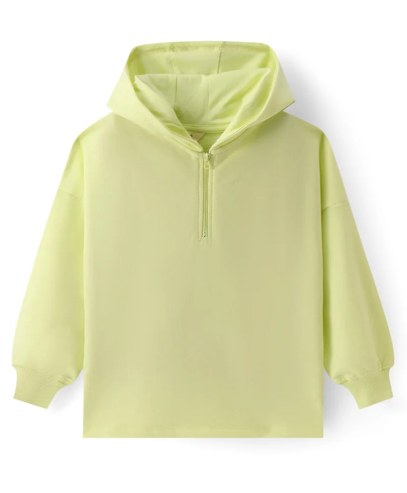 Primo Gino Primo Gino Girls Cotton Full Sleeves Solid Zipper Hoodie With Printed Leggings Set - Light Green