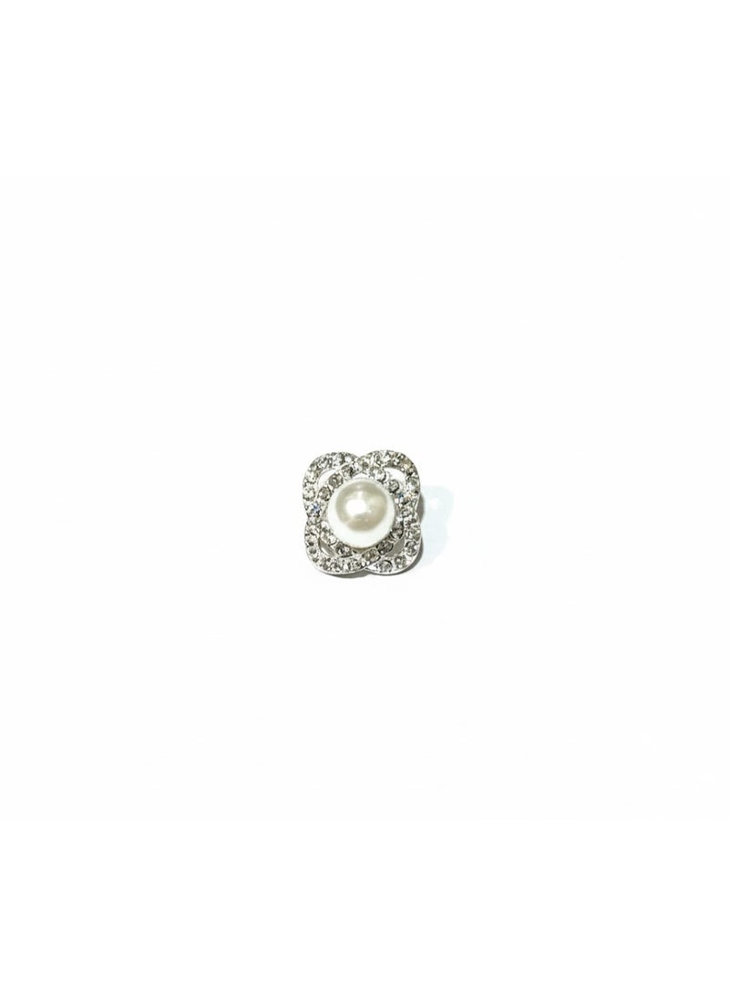 Premium 15mm Pearl and Crystal Buttons for Abayas and Blouses - 6 Piece Set - Silver Floral Design Decorative Fasteners. - Image 2