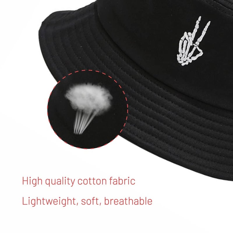 Gadfary Cotton Bucket Hat for Women Men Summer Travel Sun Beach Bucket Cap, Unisex Outdoor Fisherman Hat (Skeleton Fingers Black) - Image 2