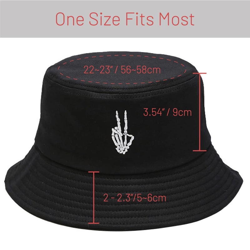 Gadfary Cotton Bucket Hat for Women Men Summer Travel Sun Beach Bucket Cap, Unisex Outdoor Fisherman Hat (Skeleton Fingers Black) - Image 4