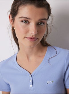 women'secret Cotton Ribbed Pajamas With Blue Flowers  - Image 2