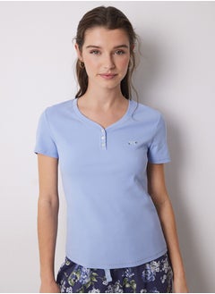 women'secret Cotton Ribbed Pajamas With Blue Flowers  - Image 3