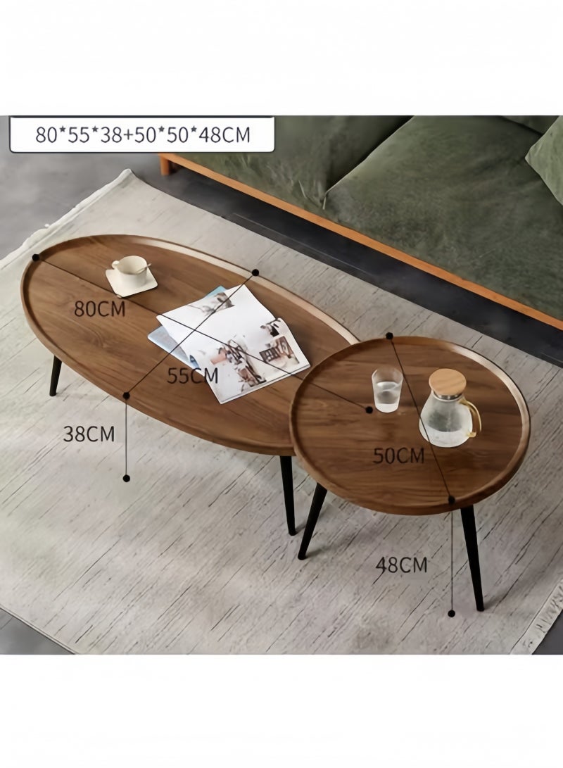 GGEROU Oval Nesting Coffee Table Set of 2, Round End Tables with Fluted, Creative Wooden Sofa Side TablesModern Center Table for Living Room Bedroom Office Balcony(Walnut) - Image 2