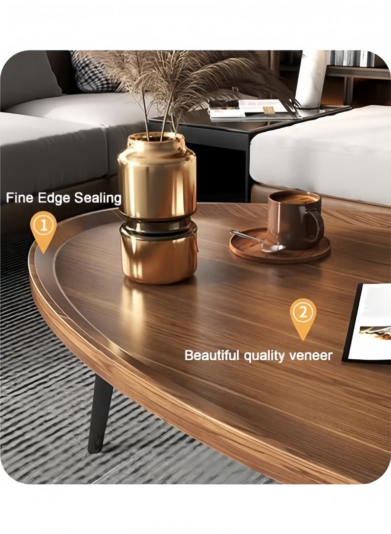 GGEROU Oval Nesting Coffee Table Set of 2, Round End Tables with Fluted, Creative Wooden Sofa Side TablesModern Center Table for Living Room Bedroom Office Balcony(Walnut) - Image 5