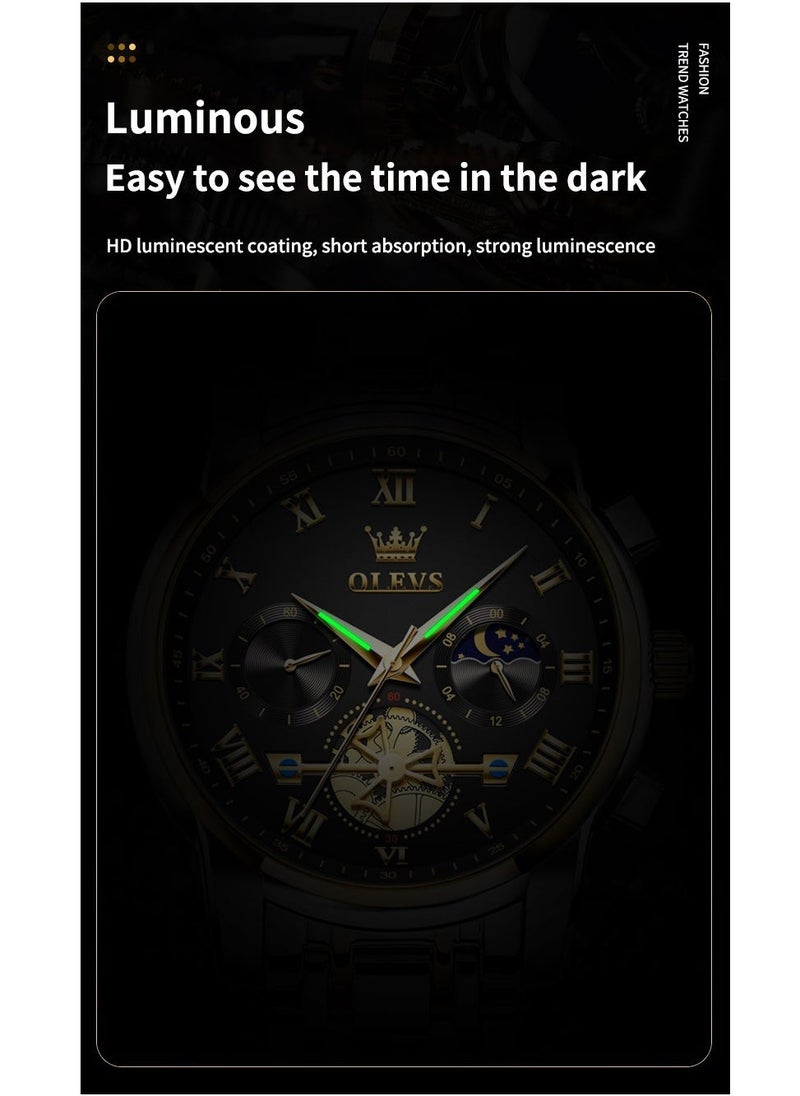 OLEVS Watches For Men Fashion Stainless Steel Quartz Chronograph Water Resistant Watch 42mm 2859Gold and Silver - Image 5