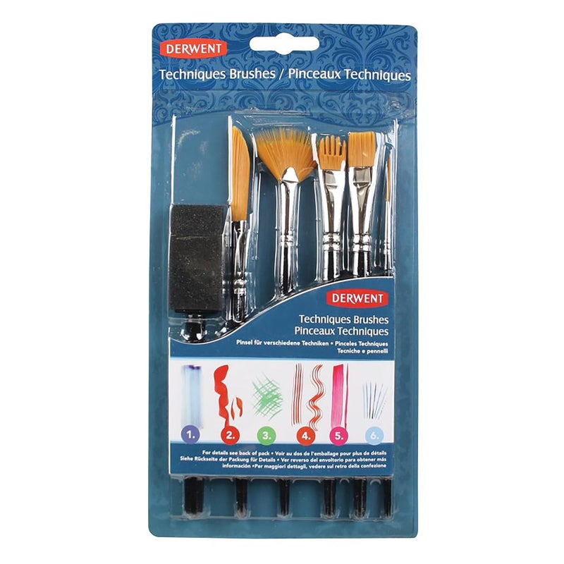 Derwent Technique Brush Set with 6 Assorted Brush Designs - Image 1