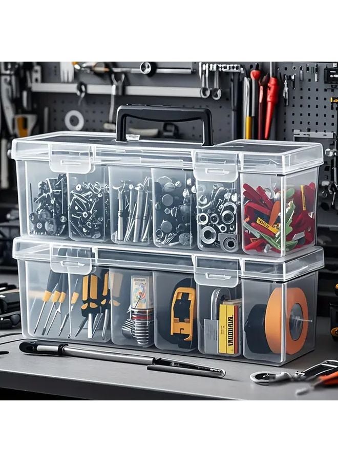 2 Pcs Yellow Transparent Tool Storage Box With 6 Compartments For Home Repair Workshop - Image 3