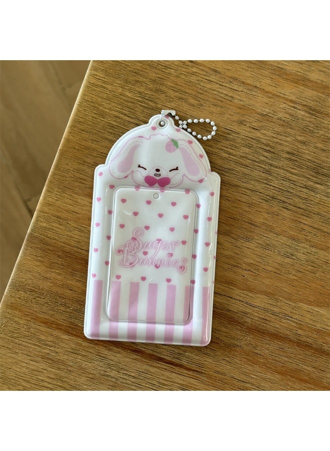NIBEMINENT 1 - Piece Cute Strawberry Couple Rabbit Kpop Photo Card Holder Pendant Key Chain ID Badge Holder ID Card Holder Photo Card Protector for School ID Office ID Access Card for Women Girls - Image 1