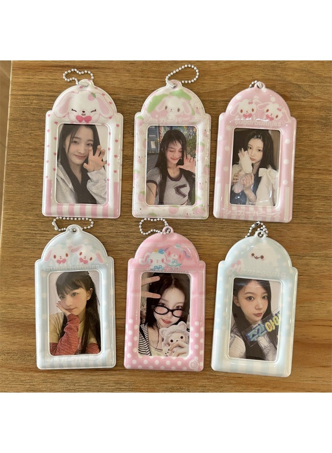 NIBEMINENT 1 - Piece Cute Strawberry Couple Rabbit Kpop Photo Card Holder Pendant Key Chain ID Badge Holder ID Card Holder Photo Card Protector for School ID Office ID Access Card for Women Girls - Image 3