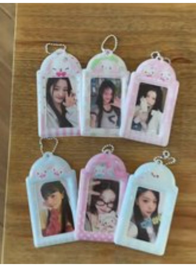 NIBEMINENT 1 - Piece Cute Strawberry Couple Rabbit Kpop Photo Card Holder Pendant Key Chain ID Badge Holder ID Card Holder Photo Card Protector for School ID Office ID Access Card for Women Girls - Image 2