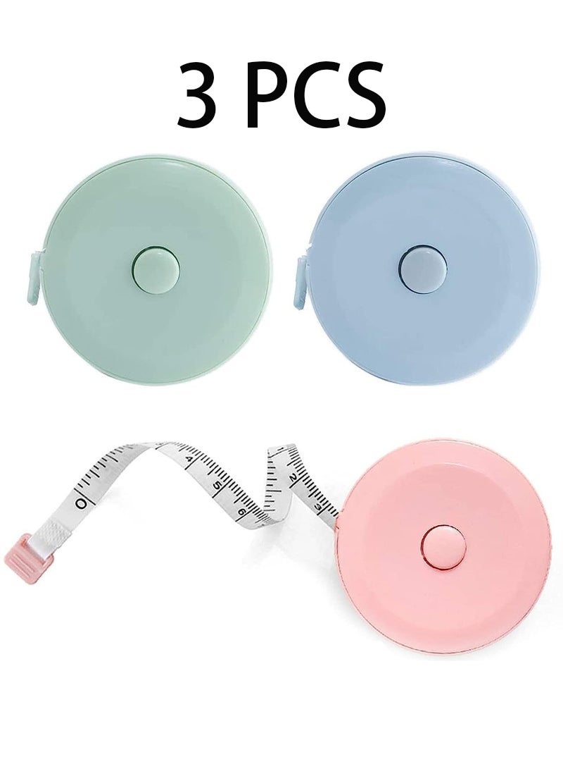 Mini Retractable Tape Measure(3 Packs) , Flexible, Pocket Size, Dual Sided, 150CM Tailor Measuring Tapes for Body Measurement Weight Loss Cloth Knitting Craft - Image 1