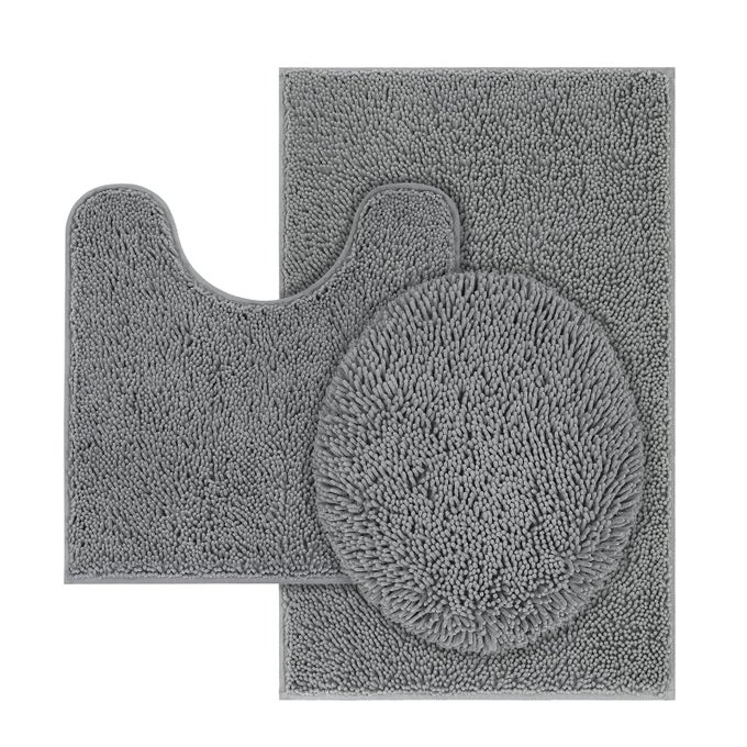 MACHINE WASHABLE WATER ABSORBENT BATH MAT BATHROOM RUGS NON SLIP SOFT MICROFIBER MAT SET OF 3MEDIUM 20 X 32CONTOURLID COVER GRAY