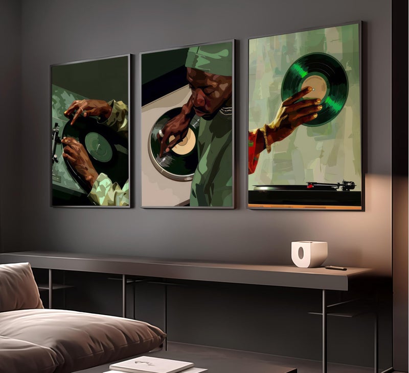 KKP Black Men Wall Art African American DJ Painting Pictures Wall Decor Hip Hop Posters Modern Music Theme Prints Artwork for Mens Apartment Dorm Studio Bedroom Livingroom 12x16 in Unframed - Image 4