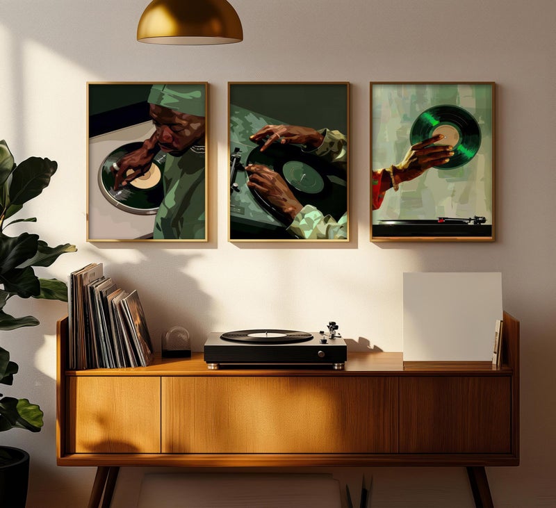 KKP Black Men Wall Art African American DJ Painting Pictures Wall Decor Hip Hop Posters Modern Music Theme Prints Artwork for Mens Apartment Dorm Studio Bedroom Livingroom 12x16 in Unframed - Image 3