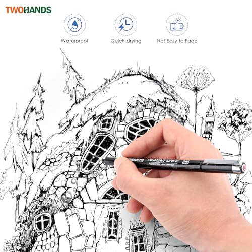 TWOHANDS Art Pen Drawing Marker Pens Fineliners Set of 16 Technical Drawing Marker,Pigment,Black,for Art Watercolor,Sketching,Anime,Manga, 21274 - Image 4