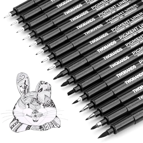 TWOHANDS Art Pen Drawing Marker Pens Fineliners Set of 16 Technical Drawing Marker,Pigment,Black,for Art Watercolor,Sketching,Anime,Manga, 21274 - Image 1