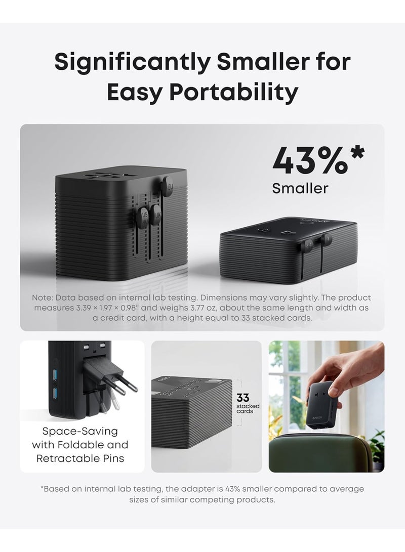 أنكر Anker Nano Travel Adapter, 5-Port Power Adapter with 1 AC, 2 USB-A, and 2 USB-C Ports, Smart Temperature Control, Compatible with Over 200 Countries, Ideal for Travel (1-Pack) black - Image 4