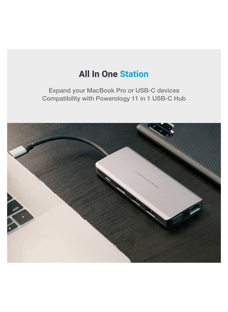 Powerology - USB C Hub 11 in 1 VGA Ethernet HDMI Support Compatible With Macbook Pro Dell XPS 13 & 15 Microsoft Surface Book Asus Chromebook and Zenbook Pro and More - Image 1