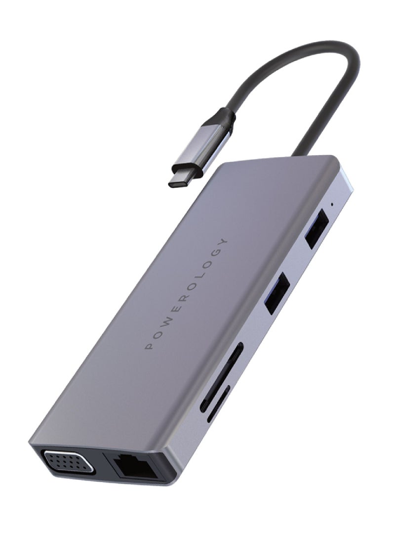 Powerology - USB C Hub 11 in 1 VGA Ethernet HDMI Support Compatible With Macbook Pro Dell XPS 13 & 15 Microsoft Surface Book Asus Chromebook and Zenbook Pro and More - Image 1