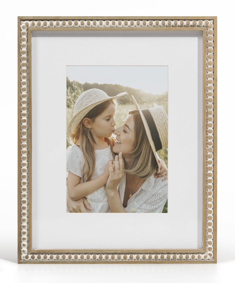 SUMGAR 8x10 Picture Frame Boho 5x7 Photo Frame with Mat Farmhouse White Wood Shabby Chic Wall Mounted Display for Birthday Wedding Friend Gifts for Christmas with Distressed Decorative Pine Beads - Image 1