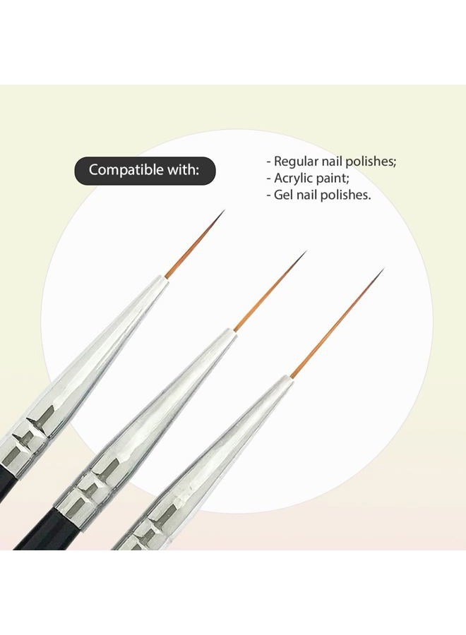 Winstonia Striping Nail Art Brushes for Long Lines, Details, Fine Designs. 3 pcs Striper Brushes with Caps - AMAZING TRIO - Image 4