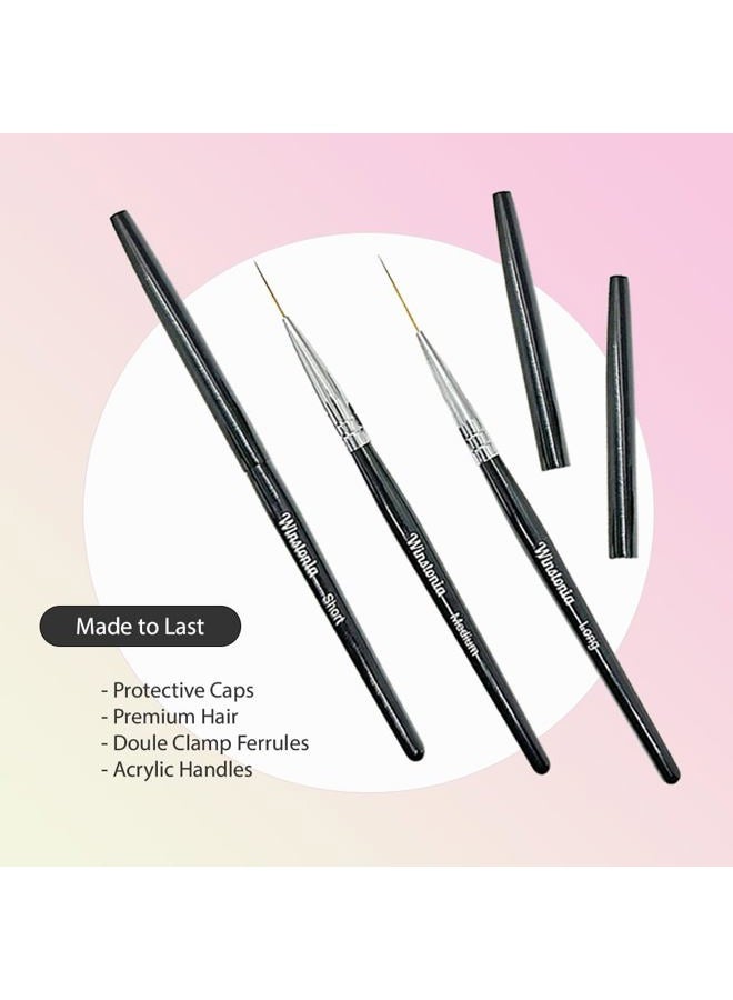 Winstonia Striping Nail Art Brushes for Long Lines, Details, Fine Designs. 3 pcs Striper Brushes with Caps - AMAZING TRIO - Image 5