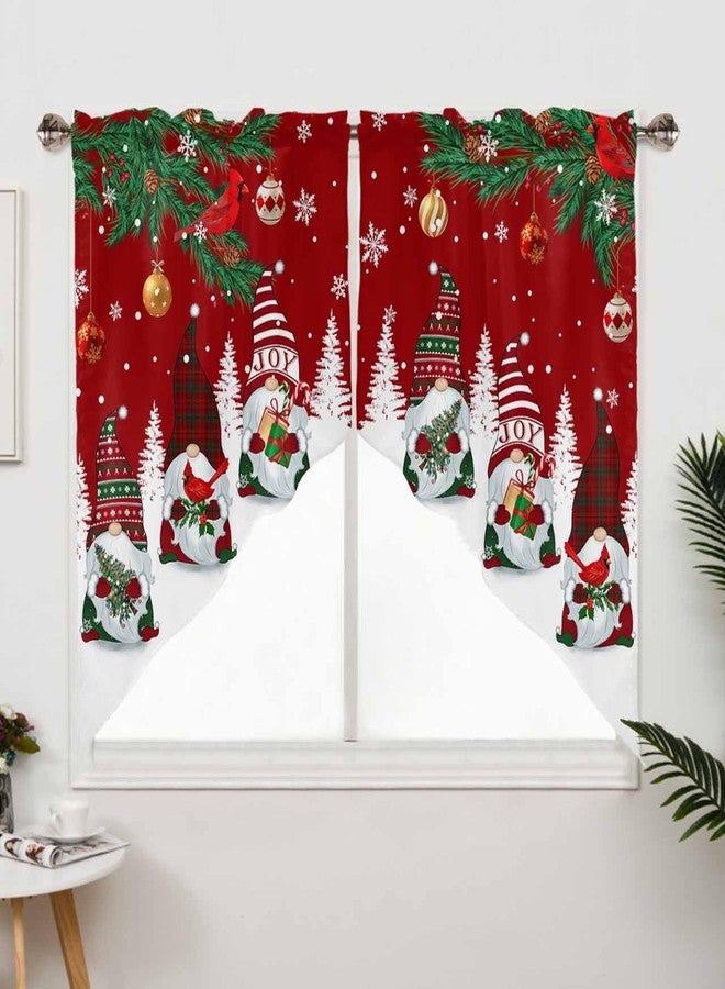 BEMIGO ستائر BEMIGO المعلقة للنوافذ، ستائر مطبخ حمراء بجيب للعمود عليها رسومات أقزام شجرة عيد الميلاد، ستائر نوافذ مزينة بكرات الكاردينال، طول 36 بوصة - Image 3