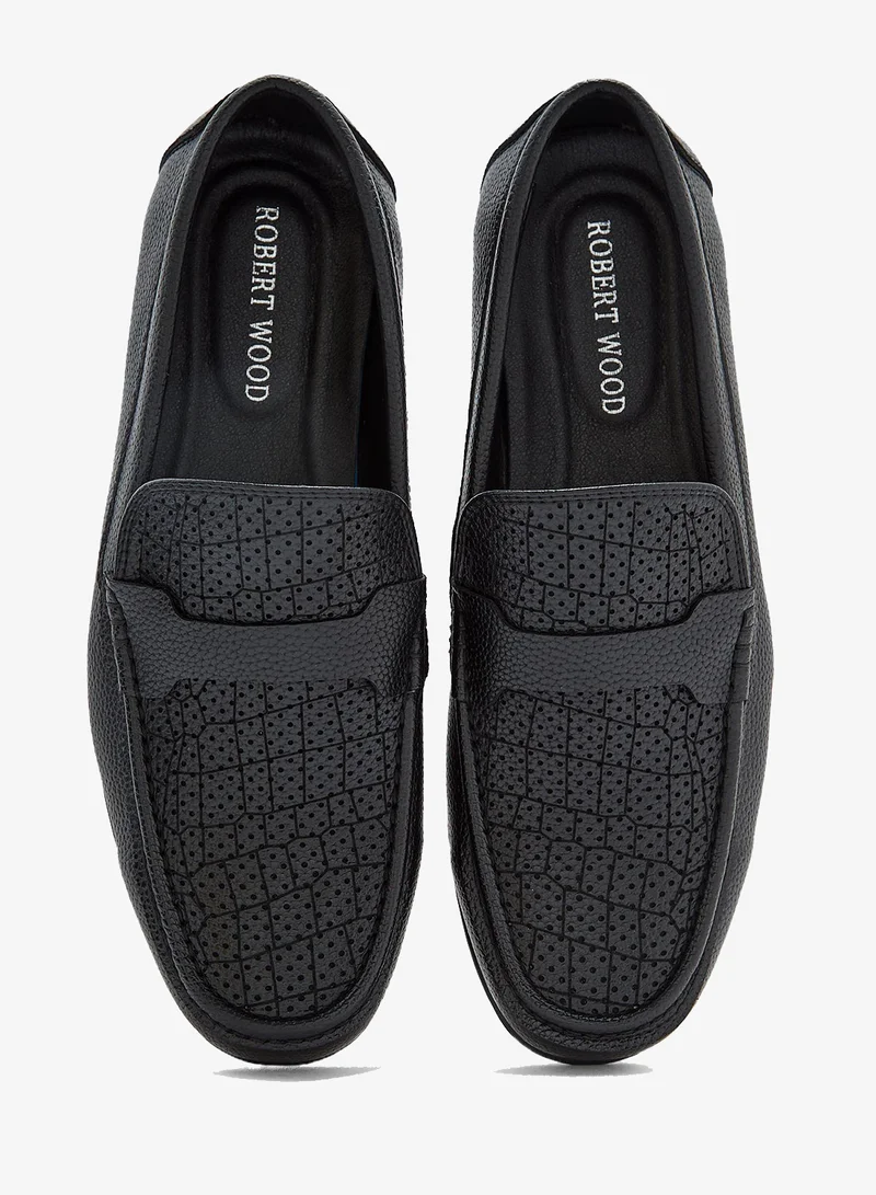 Robert Wood Black Textured Formal Loafers for Men | Best Price UAE