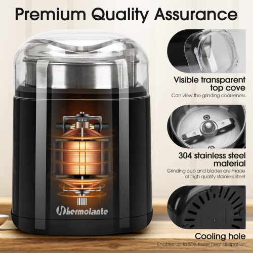 Hermolante Herb Grinder Spice Grinder, 200 w Herb Grinder with Stainless Steel Blade and Cleaning Brush, Compact Size Electric Grinder for Herbs and Spices -5.11in (Black) - Image 3