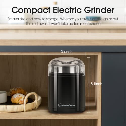 Hermolante Herb Grinder Spice Grinder, 200 w Herb Grinder with Stainless Steel Blade and Cleaning Brush, Compact Size Electric Grinder for Herbs and Spices -5.11in (Black) - Image 5
