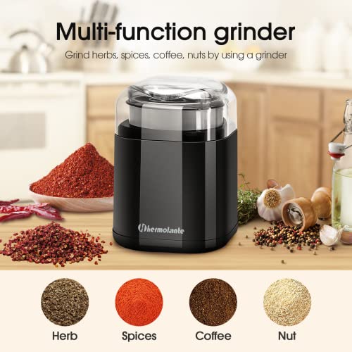 Hermolante Herb Grinder Spice Grinder, 200 w Herb Grinder with Stainless Steel Blade and Cleaning Brush, Compact Size Electric Grinder for Herbs and Spices -5.11in (Black) - Image 4