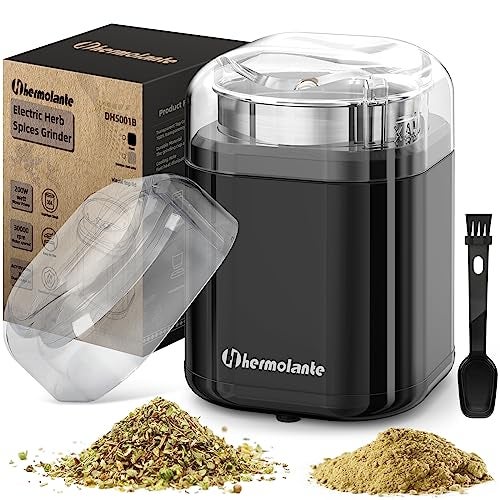Hermolante Herb Grinder Spice Grinder, 200 w Herb Grinder with Stainless Steel Blade and Cleaning Brush, Compact Size Electric Grinder for Herbs and Spices -5.11in (Black) - Image 1