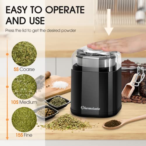 Hermolante Herb Grinder Spice Grinder, 200 w Herb Grinder with Stainless Steel Blade and Cleaning Brush, Compact Size Electric Grinder for Herbs and Spices -5.11in (Black) - Image 2