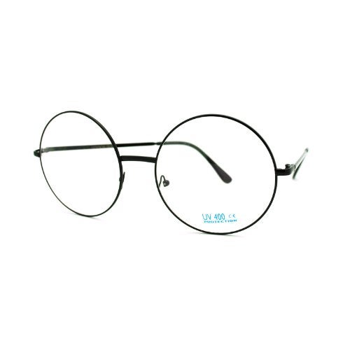 PASTL Super Oversized Round Circle Frame Clear Lens Glasses Black - Image 1