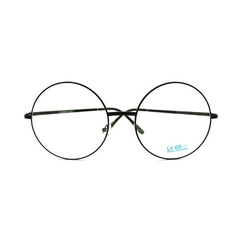 PASTL Super Oversized Round Circle Frame Clear Lens Glasses Black - Image 2