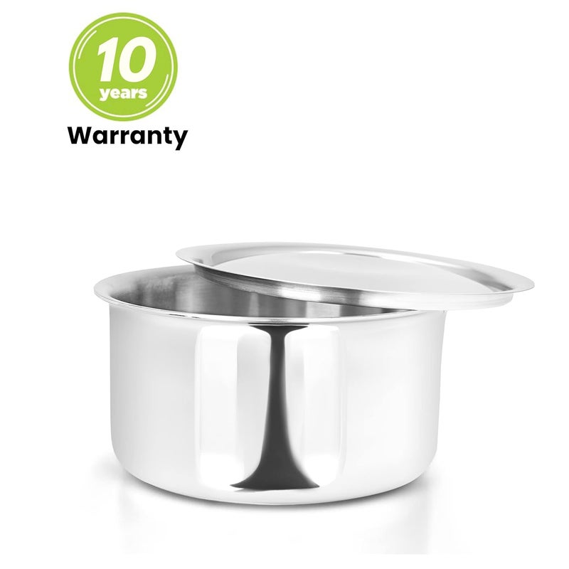 Allo Stainless Steel Triply Tope with Lid/Patila/Bhagona for Grains/Soups/Canning/Desserts/Broth Boiling Tope Induction Gas Base Multi-Purpose Steel | 10 Years Warranty 14cm, 1.1 litres - Image 2