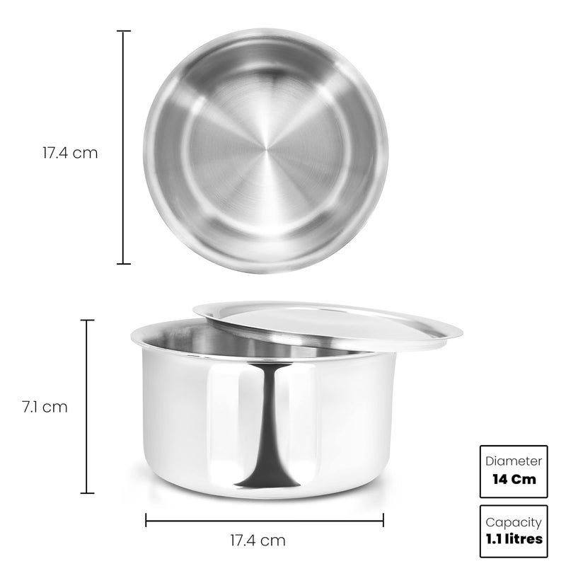 Allo Stainless Steel Triply Tope with Lid/Patila/Bhagona for Grains/Soups/Canning/Desserts/Broth Boiling Tope Induction Gas Base Multi-Purpose Steel | 10 Years Warranty 14cm, 1.1 litres - Image 4