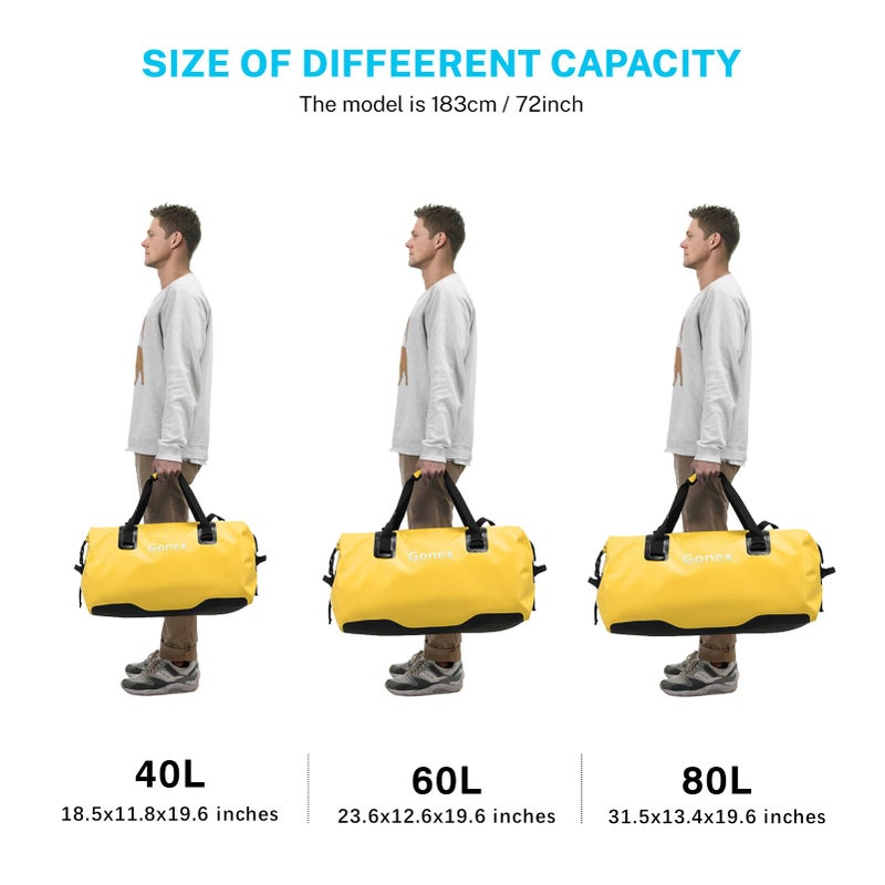 Gonex 80L Extra Large Waterproof Duffle Travel Dry Duffel Bag Heavy Duty Bag with Durable Straps & Handles for Kayaking Paddleboarding Boating Rafting Fishing Yellow - Image 5