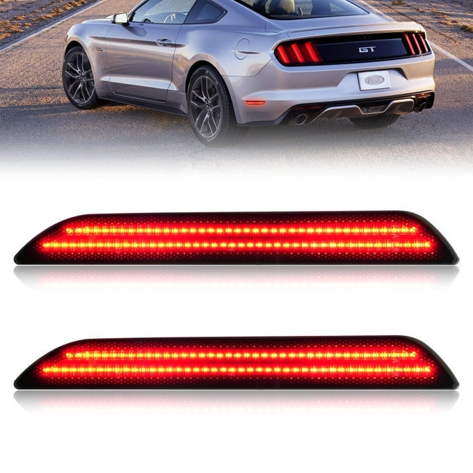LED Side Marker Lights Compatible with Ford Mustang 20152023 Red Rear Bumper Lights Reflectors Assembly Smoked Lens Pack of 2