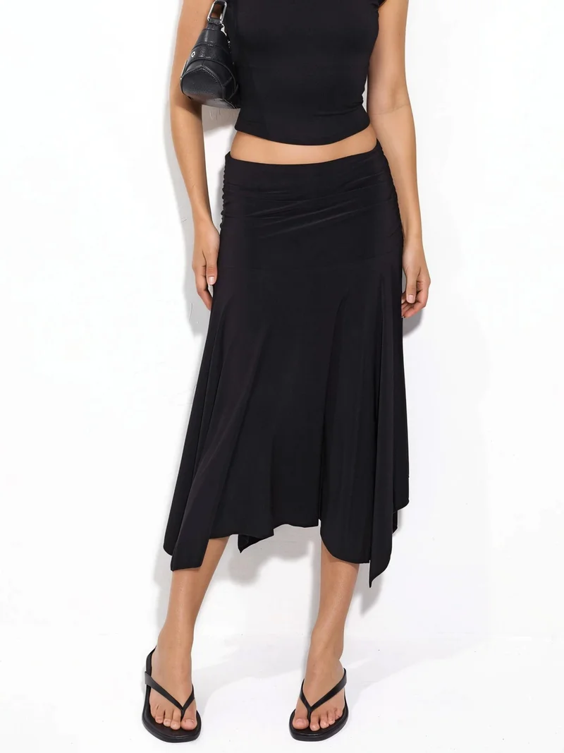 بوسيم BUSEM Asymmetrical Midi Skirt with Drape Detail
